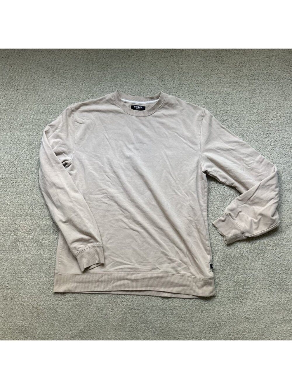RSQ Mens Crewneck Knit Sweatshirt Solid Beige Fleece Pullover Size Medium